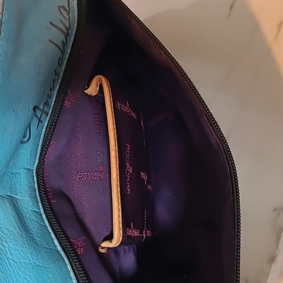 Anuschka Leather Vibrant Hand-Painted Parrot Design Tote Bag Artsy Boho Unique - Picture 7 of 16